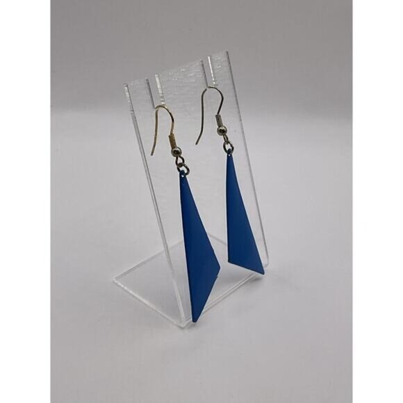 Geometric Blue Triangle Dangle Earrings - Picture 4 of 7